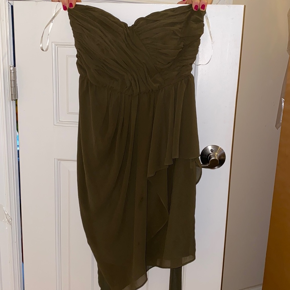 Ark & Co, olive green, chiffon, strapless dress with matching belt, size S
